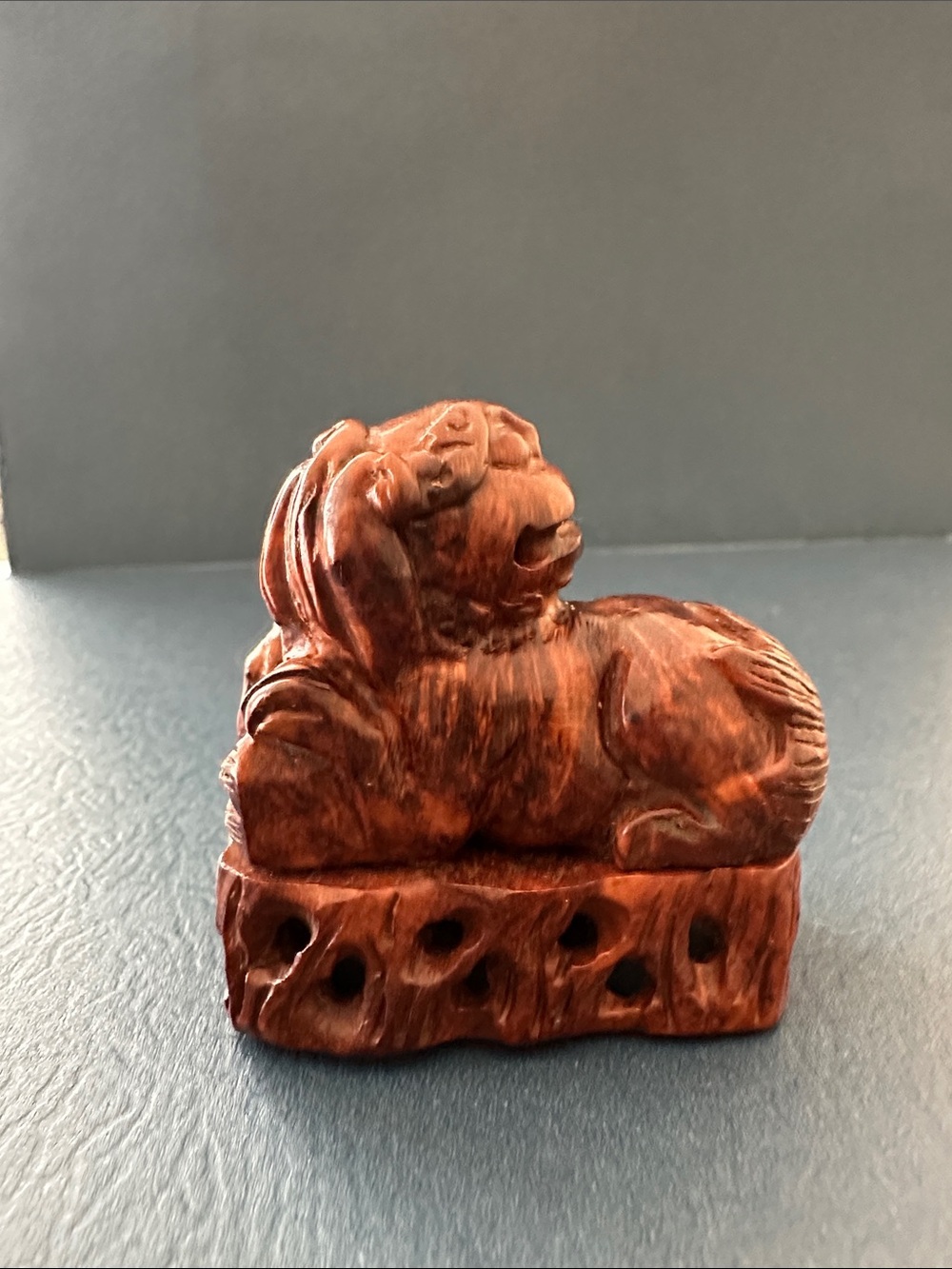 Rare Vintage Hand Carved Wooden Foo Dog